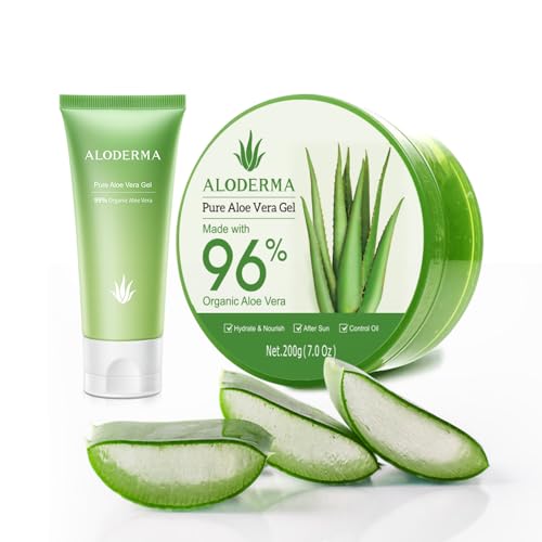 Aloderma Aloe Vera Gel Set - Intense Hydration, USDA Organic, Travel Size - 3 Pack, 200g & 45g
