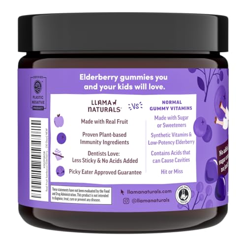 Llama Naturals Elderberry Gummies - Boosts Kids' Immunity, Vegan, No Added Sugar - 60 ct