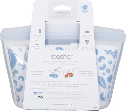 Stasher Reusable Silicone Storage Bag - Leak-Free, Microwave & Dishwasher Safe - 2 Cup Clear Bowl