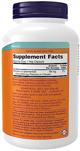 NOW Foods Potassium Citrate 99 mg - Supports Electrolyte Balance, Vegan, Kosher - 360 Veg Caps