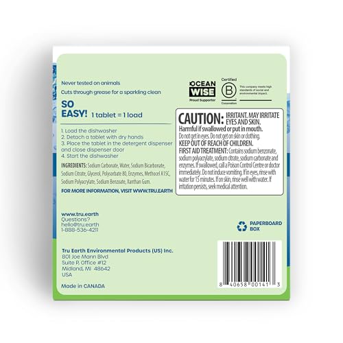 Tru Earth Dishwasher Detergent Tablets - Powerful Grease Removal, Fragrance-Free - 30 Tabs