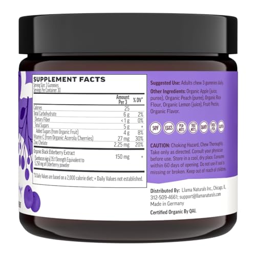 Llama Naturals Elderberry Gummies - Immune Support with Zinc & Vitamin C, Vegan - 90 Count