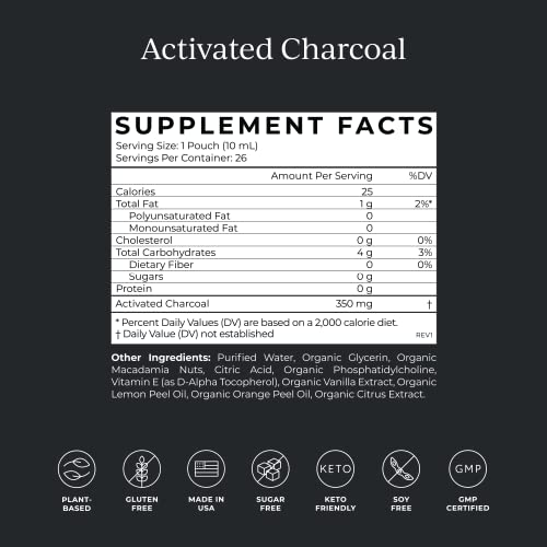 CYMBIOTIKA Activated Charcoal Liquid Supplement - Gut Health & Detox Support, Vegan - 26 Pouches