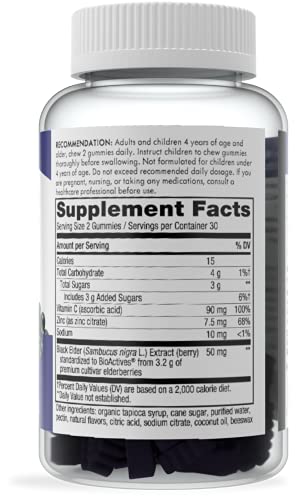 Nature's Way Sambucus Elderberry Gummies - Immune Support with Vitamin C, D3, Zinc - 60 Count