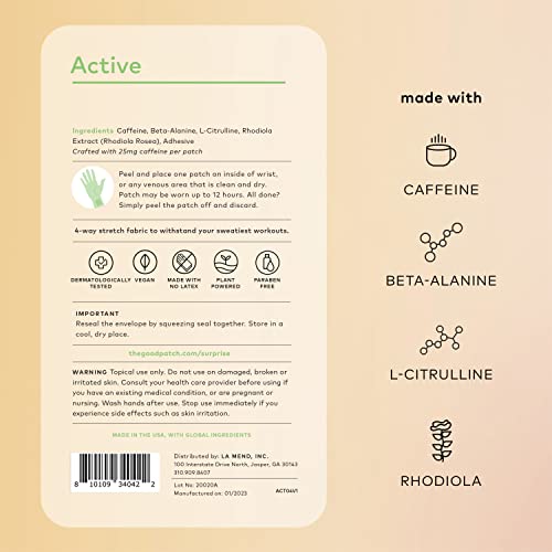 The Good Patch Active Wellness Patches - Energy Support with Caffeine & Rhodiola - 8 Patches