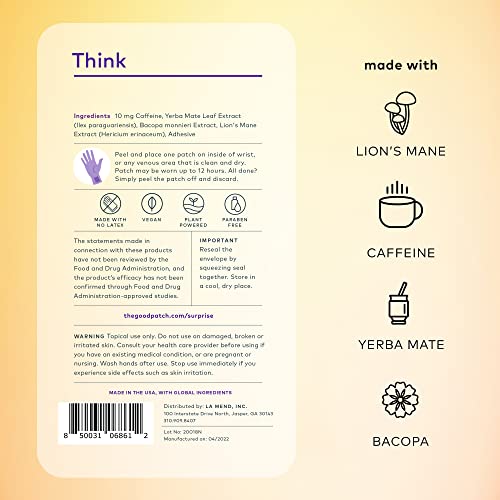 The Good Patch Think Wellness Patch - Focus Support with Caffeine & Plant Extracts - 8 Patches