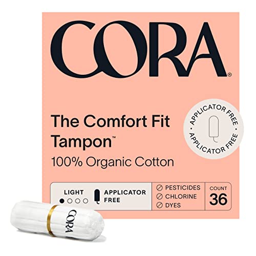 Cora Organic Cotton Non-Applicator Tampons - Ultra-Absorbent, Hypoallergenic, 36 Count