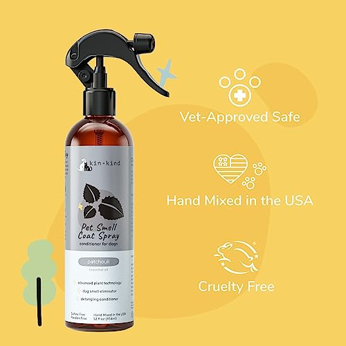 kin+kind Dog Coat Spray - Natural Odor Eliminator with Patchouli, Aloe Vera - 12 fl oz