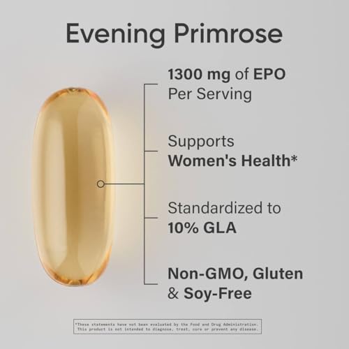 Sports Research Evening Primrose Softgels - Women's Health & Skin Support, 1300mg, 120 Count