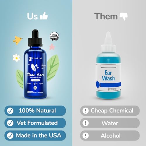 kin+kind Dog Ear Cleaner - Soothing Relief from Wax & Odor, USDA Organic - 4 fl oz