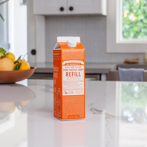 Dr. Bronner's Pure-Castile Liquid Soap - Organic & Vegan, 82% Less Plastic, 32oz (Tea Tree)