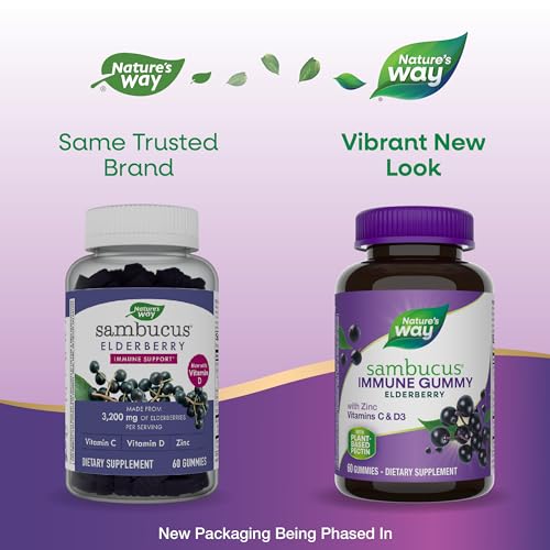 Nature's Way Sambucus Elderberry Gummies - Immune Support with Vitamin C, D3, Zinc - 60 Count