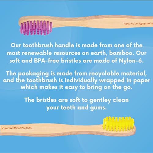 The Humble Co. Bamboo Toothbrushes - Dentist Recommended, BPA-Free Soft Bristles, 5-Pack