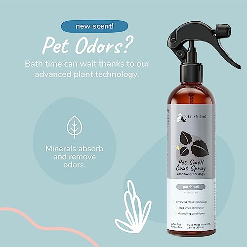 kin+kind Dog Coat Spray - Natural Odor Eliminator with Patchouli, Aloe Vera - 12 fl oz