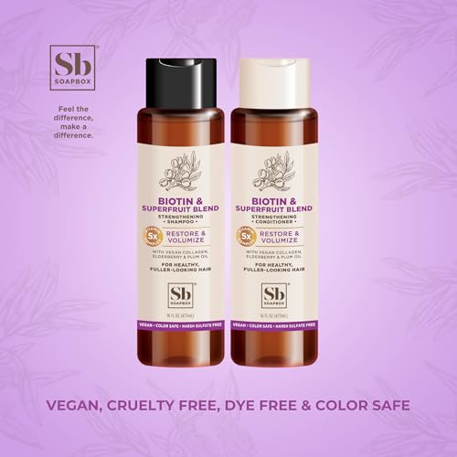 Soapbox Biotin Shampoo & Conditioner Set - Volumizing, Vegan Collagen, Aloe - 16oz Each