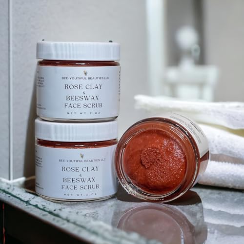 Bee-Youtiful Beauties Rose Clay Facial Scrub - Revitalizing & Moisturizing, Lavender Scent - 2 OZ