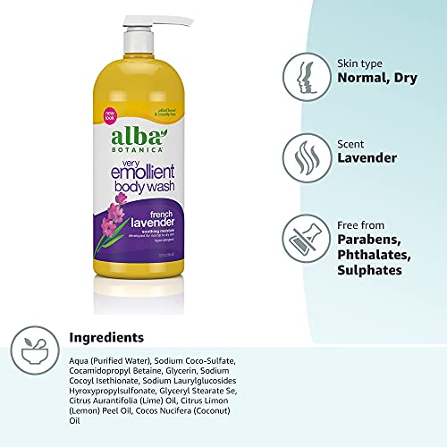 Alba Botanica Body Wash - Hydrating Lavender Blend, Plant-Based, 100% Vegetarian - 32oz