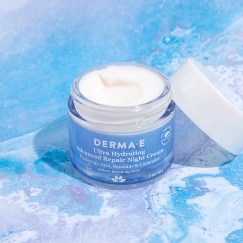 Derma E Night Cream - Deeply Hydrates & Nourishes with Hyaluronic Acid, 2 oz