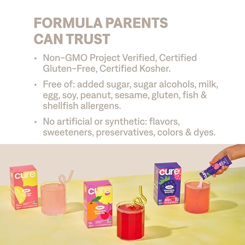 Cure Hydration Kids Electrolyte Drink Mix - Plant-Based, No Added Sugar - Pink Lemonade, Berry