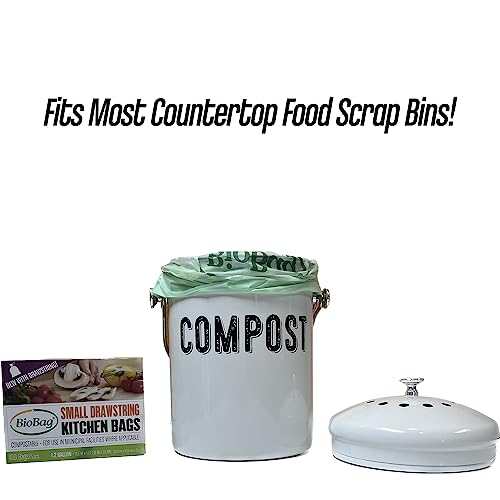 BioBag Compostable Food Scrap Bags - Drawstring, Certified Compostable, 80 Count - 1.2 Gallon