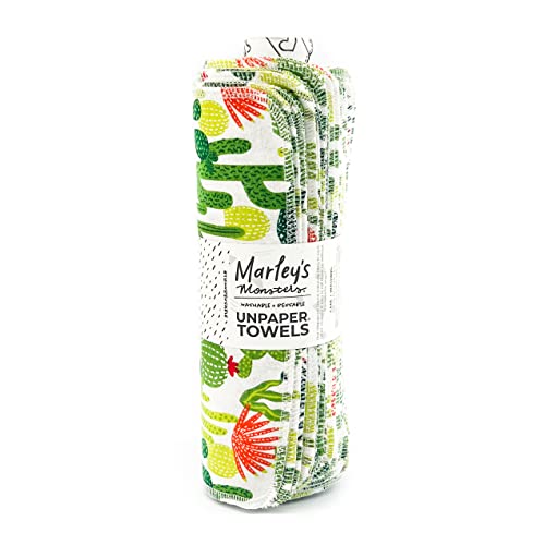 Marley's Monsters UNpaper Towels - Reusable Cotton, Superior Absorbency, 24 Count Roll - Cactus