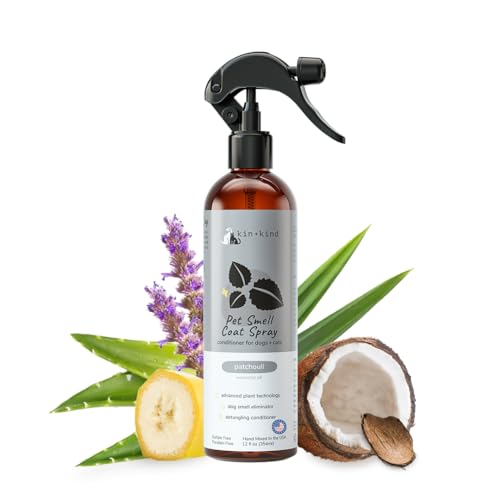 kin+kind Dog Coat Spray - Natural Odor Eliminator with Patchouli, Aloe Vera - 12 fl oz