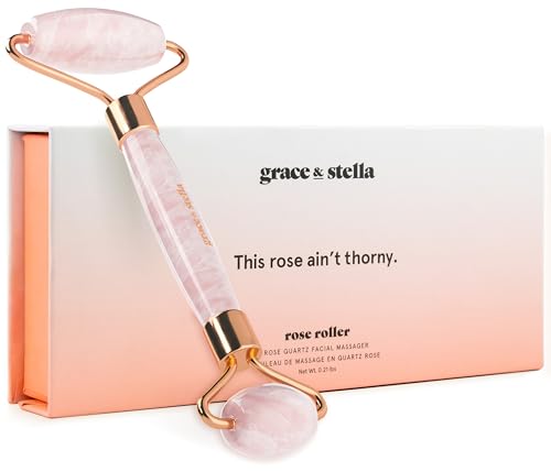 Grace and Stella Rose Quartz Face Roller - Boosts Skin Tone, Reduces Puffiness - 2-Sided Tool