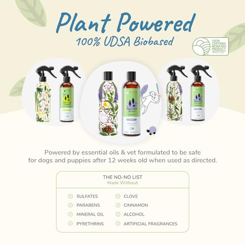 kin+kind Dog Shampoo & Flea/Tick Spray Set - Natural Ingredients, Lavender Scent - 12oz Each