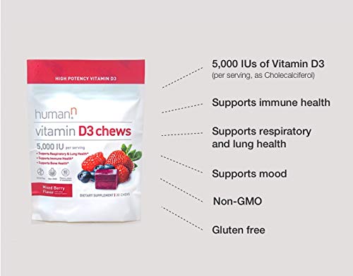 humanN Vitamin D3 Chews - Supports Mood & Immune Health, Berry Flavor - 30 Count, 5000 IU