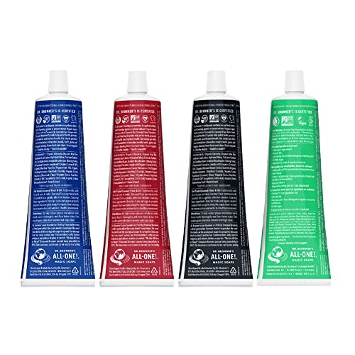 Dr. Bronner’s All-One Toothpaste Pack - Fluoride-Free, 70% Organic, Vegan - Peppermint & More, 5oz