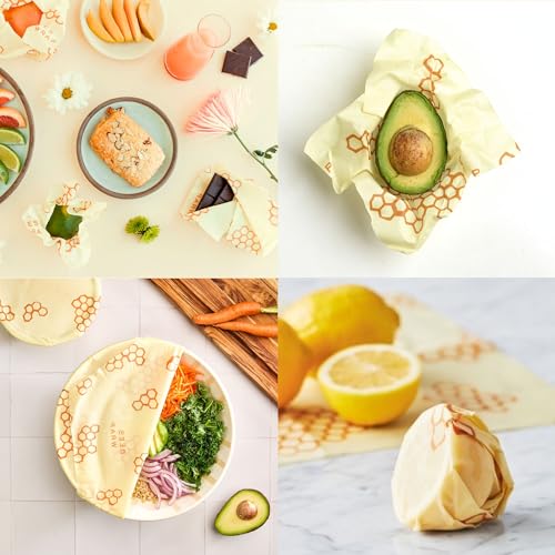 Bee's Wrap Reusable Food Wraps Bundle - Organic Cotton, Non-Toxic, Assorted Sizes (S-XXL)