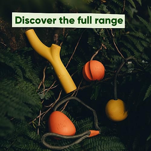 Beco Dog Toy - Durable Natural Rubber Ball on Recycled Rope, Safe Fetch Play - Orange, 3.5x4.25x17in