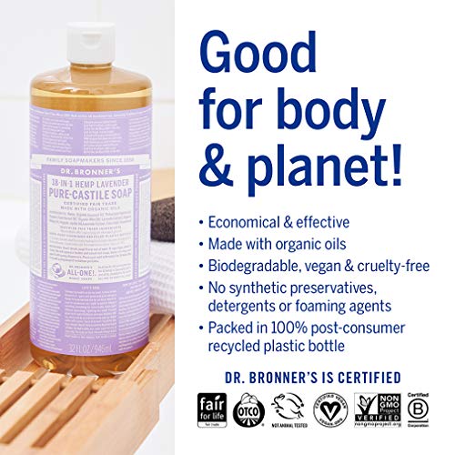 Dr. Bronner's Lavender Liquid Soap - Organic & Fair Trade Ingredients, Versatile Use - 32oz