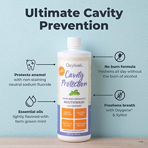 Oxyfresh Fluoride Mouthwash - Cavity Protection for Sensitive Teeth, Refreshing Peppermint - 16oz
