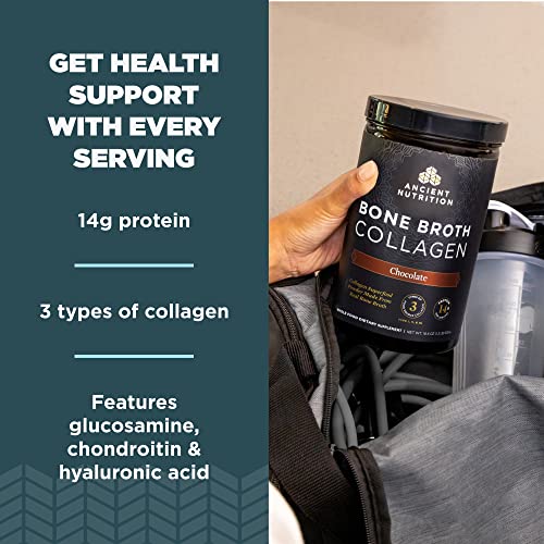 Ancient Nutrition Bone Broth Collagen Powder - Supports Skin, Joints & Nails, Chocolate - 18.6oz