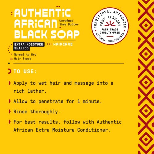 Authentic African Black Soap Shampoo - Restores Moisture, Hydrates with Honey & Oils - 12oz