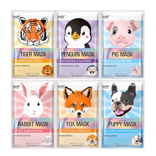 Epielle Skin Care Mask - Hydrating, Collagen & Botanical Extracts, Vegan - Assorted 6 Pack