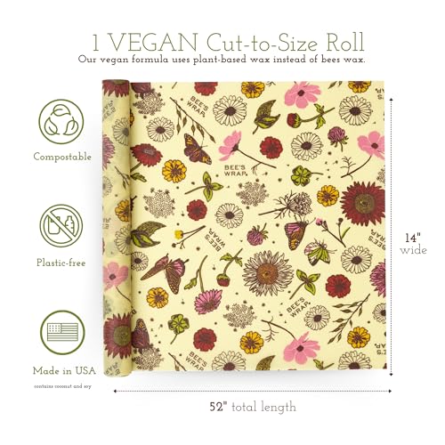 Bee's Wrap Reusable Vegan Food Wraps - Organic Cotton, Natural Seal, Assorted Sizes (3 Pack)