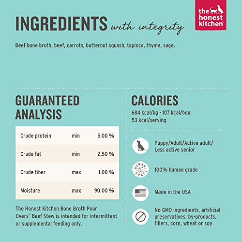 The Honest Kitchen Dog Food Toppers - Protein Boost with Human Grade Beef Stew - 12 Pack, 5.5oz