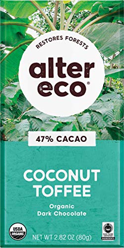Alter Eco Dark Coconut Toffee - Organic 47% Cocoa, Buttery Sweetness, 2.82oz Bar