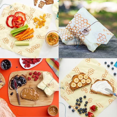 Bee's Wrap Reusable Beeswax Food Wraps - Natural Food Storage, Washable, 13" x 13" Sandwich Wrap