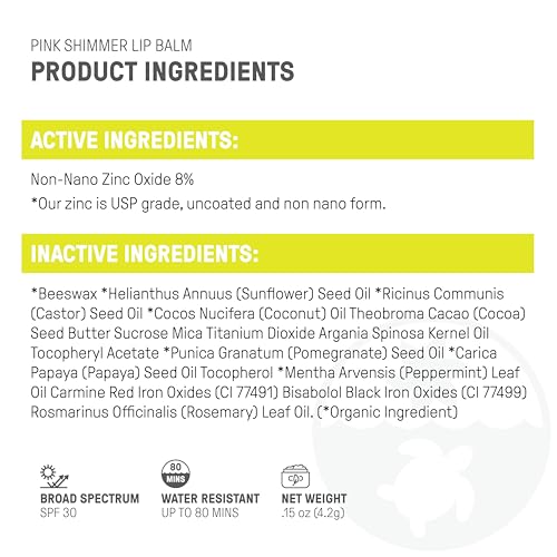 Raw Elements Pink Lip Shimmer SPF 30+ - UVA/UVB Protection, Reef Friendly - 0.15 oz, Pack of 3
