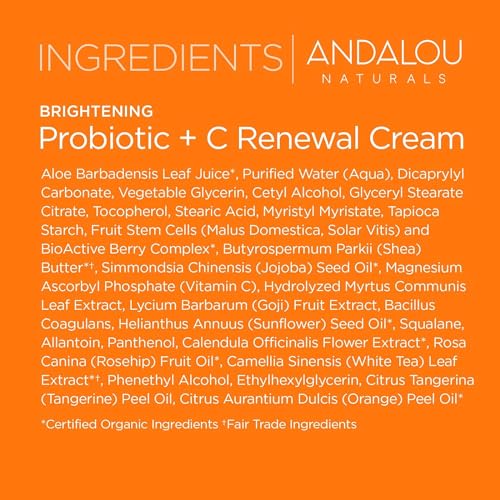 Andalou Naturals Probiotic + C Renewal Cream - Brightens & Balances Skin Health - 1.7oz