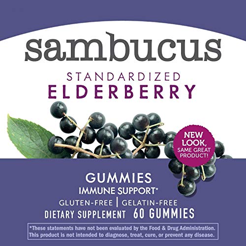 Nature's Way Sambucus Elderberry Gummies - Immune Support with Vitamin C, D3, Zinc - 60 Count