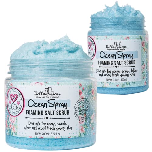 Bella & Bear Body Scrub - Ocean Sea Spray Infused, Vegan, No Sulphates - Full & Travel Size