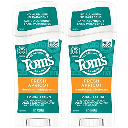 Tom's of Maine Deodorant Stick - 24-Hour Odor Protection, Aluminum-Free, Apricot - 2.25 oz, 2 pk