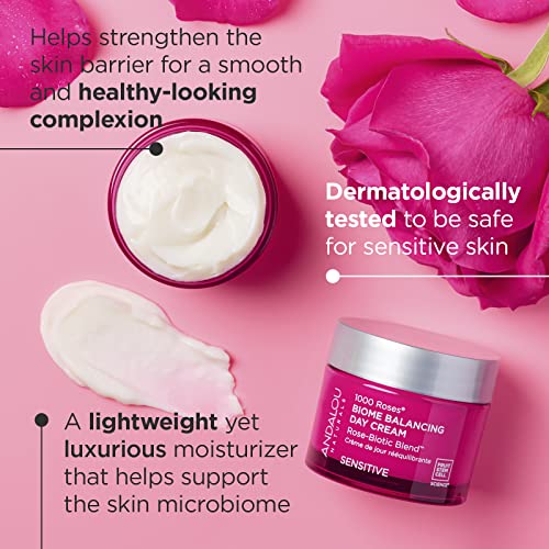 Andalou Naturals 1000 Roses Day Cream - Balances Microbiome, Nourishes Sensitive Skin - 1.7oz