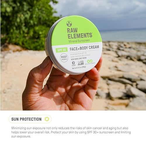 Raw Elements Mineral Sunscreen SPF 30 - Non-Toxic, Reef Safe, Water Resistant - 3oz Tin