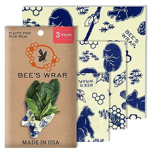 Bee's Wrap Reusable Beeswax Food Wraps - Natural Food Storage, Organic Cotton, 3 Assorted Sizes