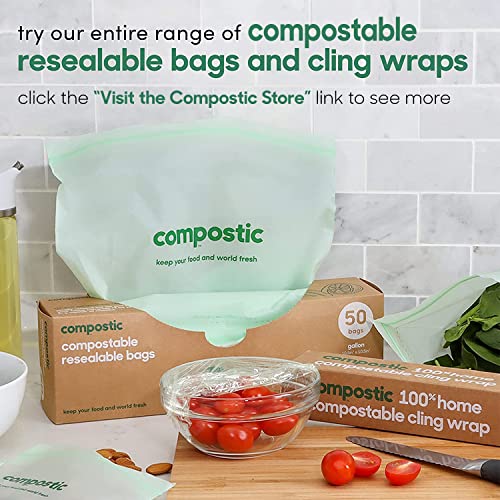 Compostic Food Storage Bags - 100% Compostable, Microwave & Freezer Safe - 100 Count (7"x7")